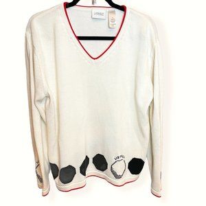 LizGolf Ladies White V-Neck Long Sleeve Golf Sweat